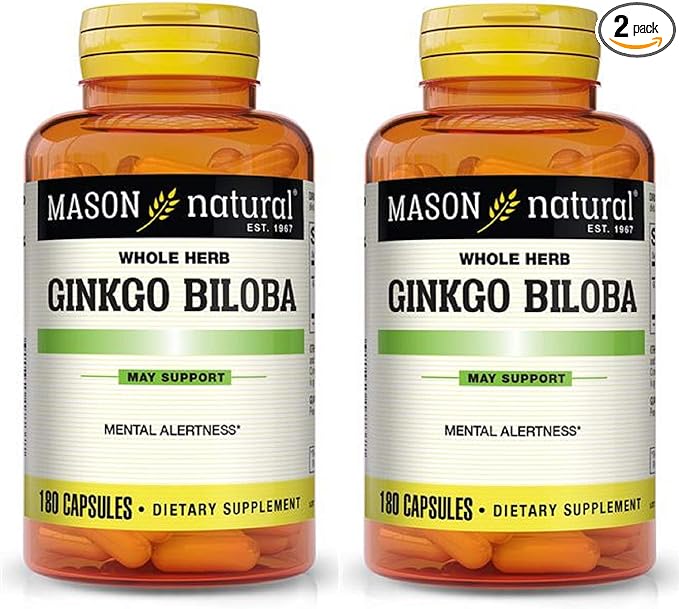 Mason Vitamins Ginkgo Biloba 500 mg 180 Gelatin 2 Bottles 360 Capsules