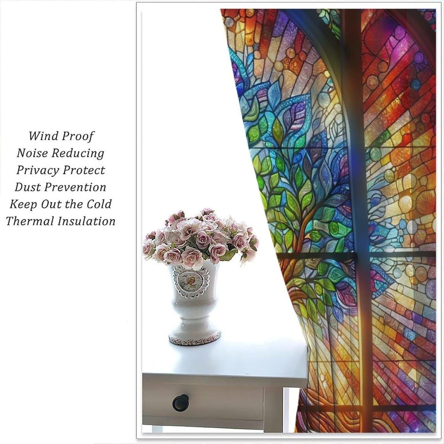 Stained Glass Curtains,Tree of Life Colorful Abstract Art Home Decor Drapes for Bedroom Living Room Kitchen Window Treatment 2 Panels Set Total Size 63" W X 63" L Inch