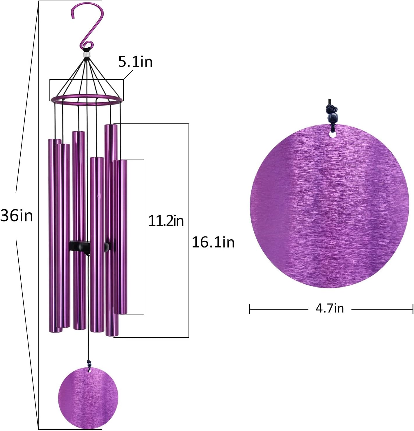 Memorial Wind Chimes Outdoor Large Deep Tone,36 Inch Wind Chimes Unique Tuned Relaxing Soothing Melody,Sympathy WindChimes for Mom,Dad,Garden, Yard, Patio, Porch,Home Decoration and Gift,(Purple)