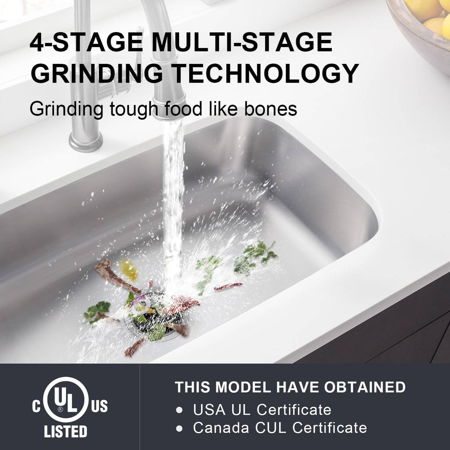 Garbage Disposal 1 HP Ultra Quiet Intelligent Auto-Reverse Function Continuous Feed Food Waste Disposer with Power Cord Easy install, AC Motor Stainless Steel Grind 1 Horsepower (MAX-6)