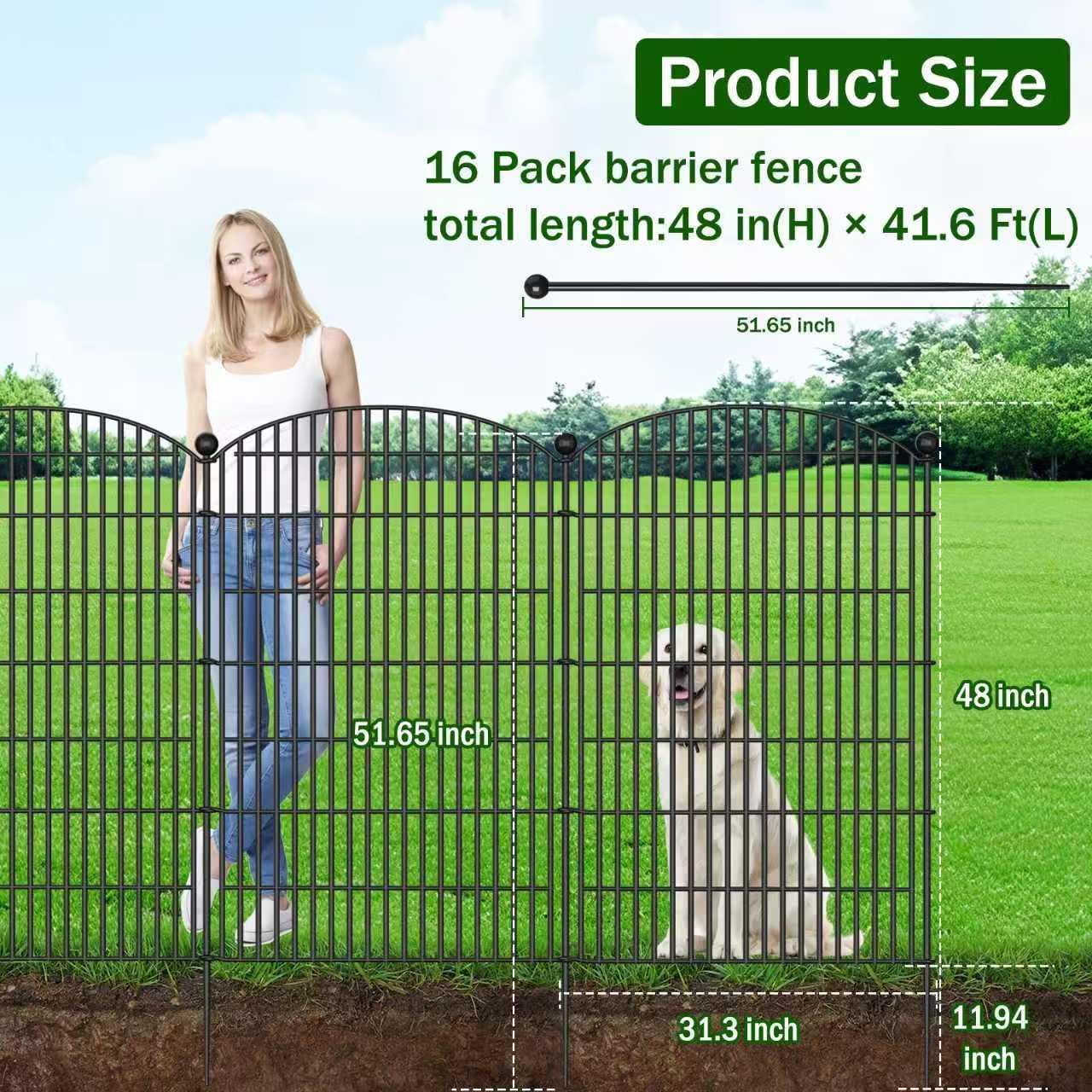 16 Panels Decorative Garden Fence - 48 in (H) x 41.6 ft (L) 16 Panels - Dog Fence Outdoor for Yard,Rustproof Metal Animal Barrier Ground Stakes Fencing for Garden, Patio, Flower Bed