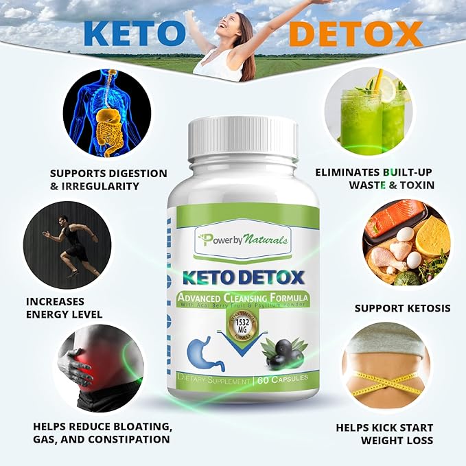Power By Naturals Keto Colon Cleanser & Detox - Rapid Weight Loss Pills, Gut Health, Relieves Bloating & Constipation, 60 Diet Pills