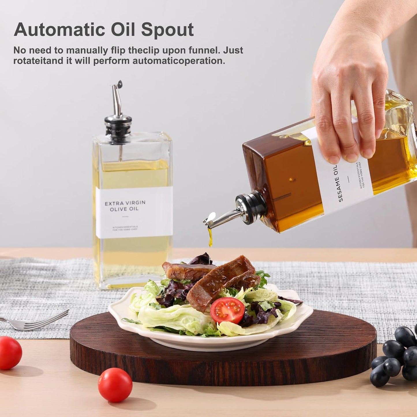 Olive Oil Dispenser Bottle for Kitchen, 3 Pack Glass Oil and Vinegar Dispenser Set, Elegant Book Design, Durable, Leak-Proof, Easy-Pour Spouts, Perfect for Kitchen, Dining Table (17oz)