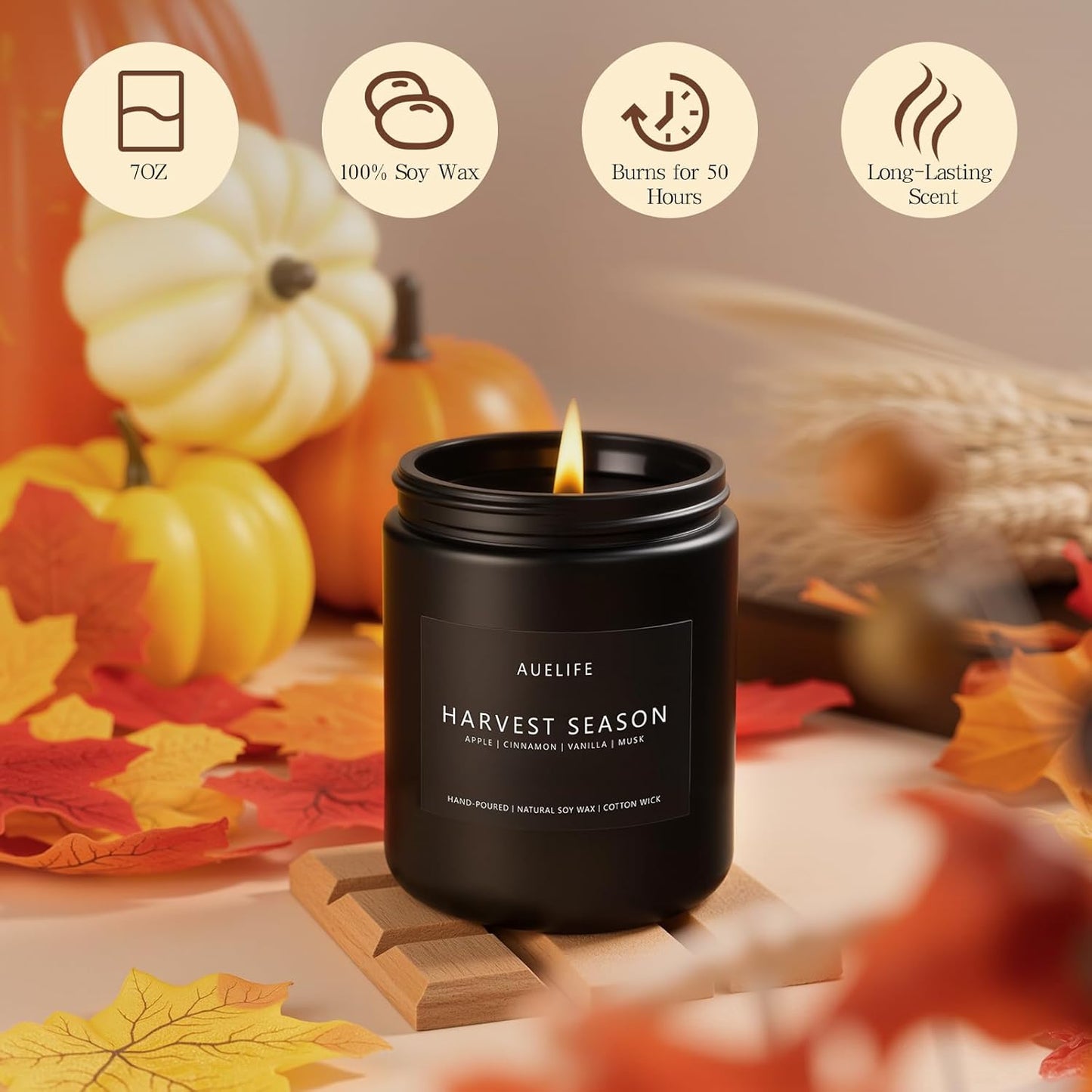 Fall Candle - Harvest Season Scented Candles, Fall Soy Candle for Home Decor, 7 oz Natural Soy Wax โ Long-Lasting Autumn Candles, Aromatherapy Gift for Women & Thanksgiving, 7oz