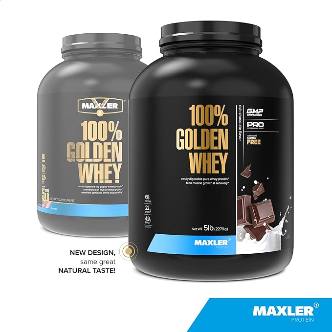 Maxler 100% Golden Whey - 22g Protein per Serving - High Protein, Low Fat, Low Carb, Complete Amino Acid Profile - Rich Chocolate Protein 5 lbs