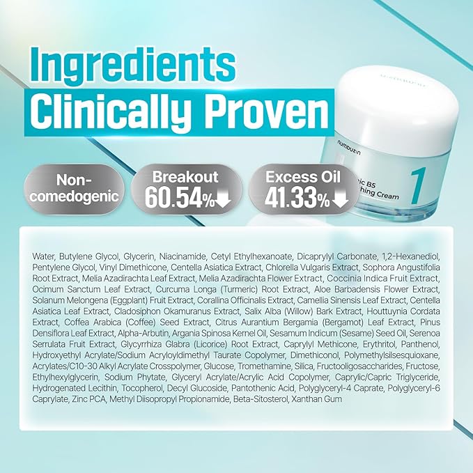 numbuzin No.1 Pantothenic B5 Active Soothing Cream | Lightweight Hydrating Moisturizer, Pantothenic Acid, Niacinamide, Panthenol | Excess Oil Control, Soothes Acne | Non-Comedogenic | 2.70 fl. oz.