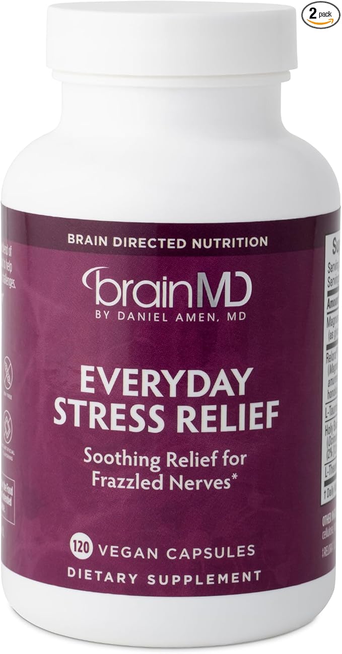 Dr Amen BrainMD Everyday Stress Relief - 120 Capsules, Pack of 2 - Promotes Relaxation & Focus - Non-Drowsy - Gluten Free - 60 Total Servings