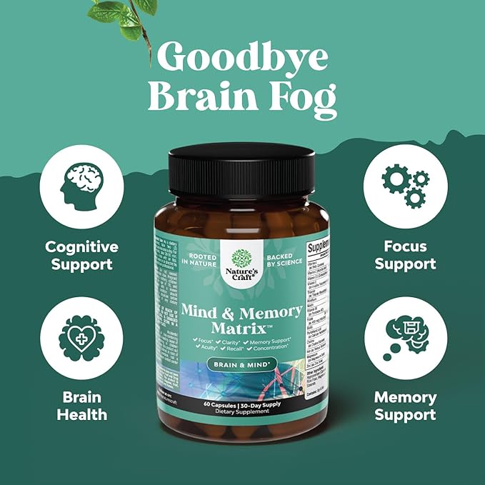 Advanced Brain Supplement for Memory and Focus - Nootropics Brain Support Supplement with Memory and Focus Vitamins for Adults of All Ages - Memory Supplement for Brain Fog Clarity Energy and Recall