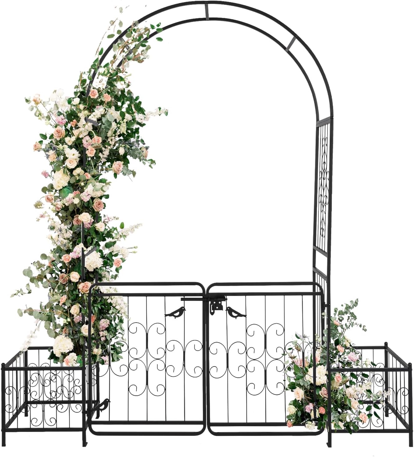 VINGLI Garden Arbor Arch with Gate and Planter Box, Wedding Arch Archway for Ceremony Party, Trellis for Plant Climbing, Christmas Decorations Pergola for Backyard, Lawn, Patio, Yard