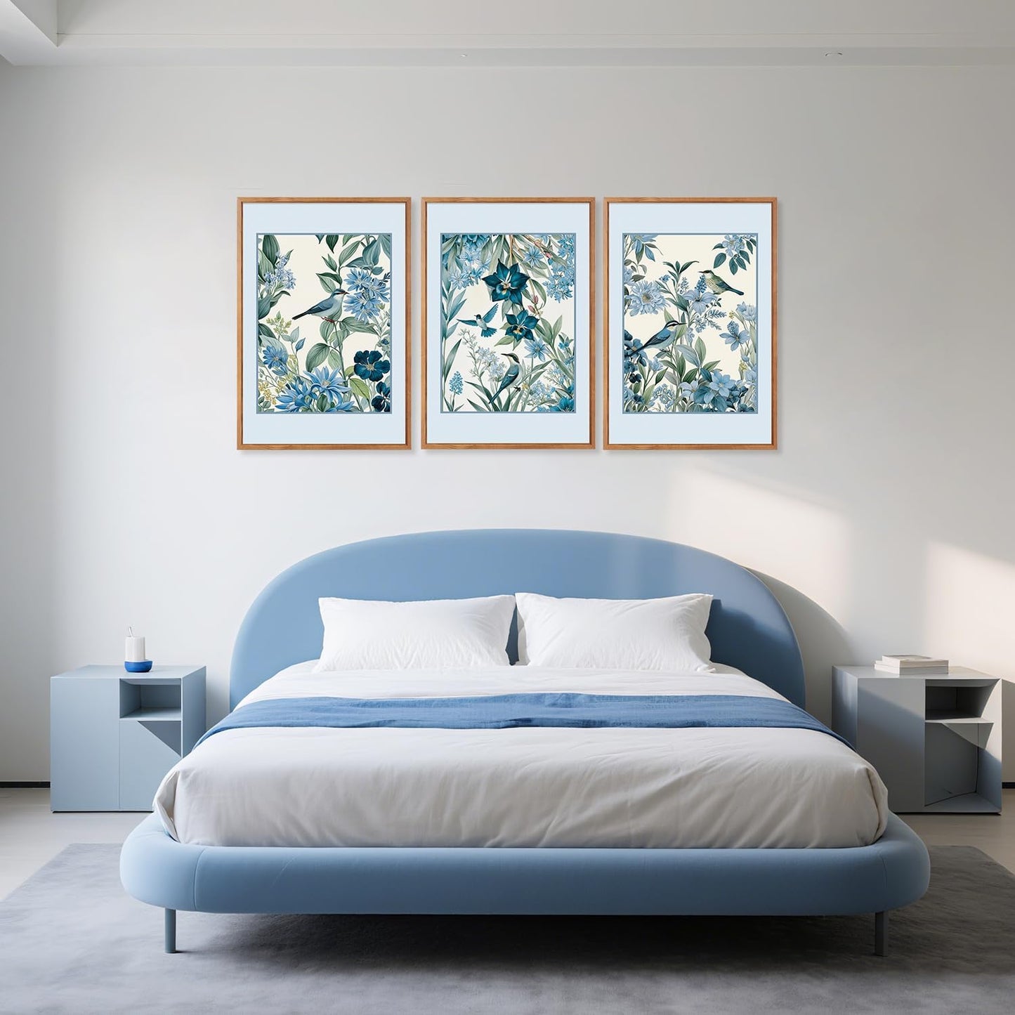 Aurlan Vintage Blue Birds and Botanical Framed Wall Art(24"x36"), 3PCS Classic Chinoiserie Audubon Bird Canvas Artwork, Large Abstract Watercolor Flowers Floral Home Decor for Bedroom Living Room