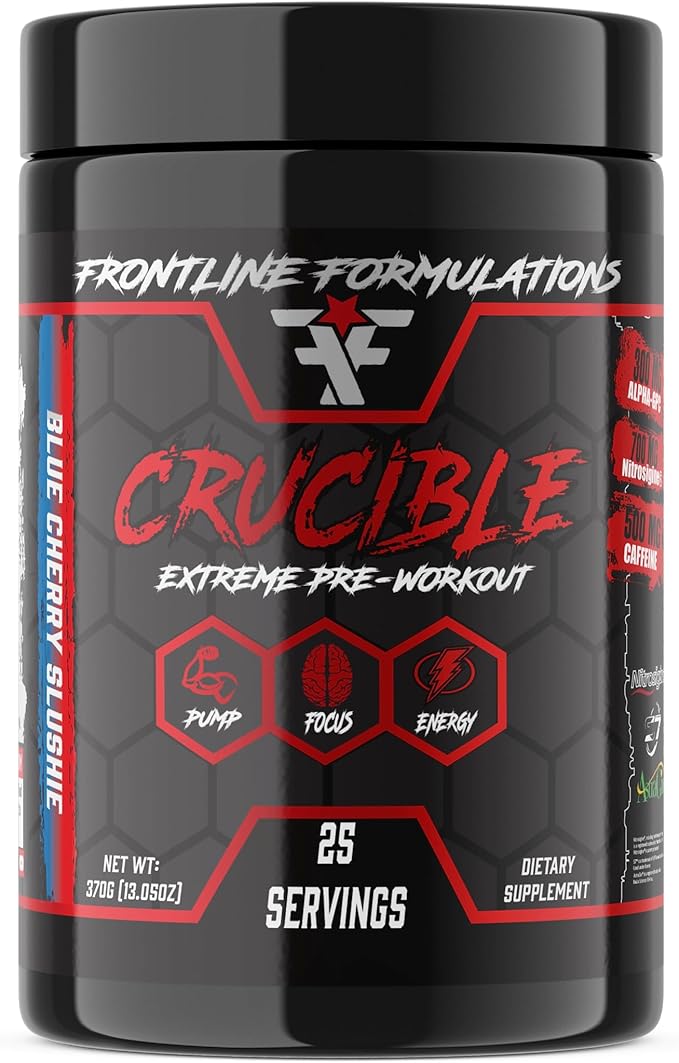 Crucible Pre-Workout Powder, Explosive Workouts, Laser Focus, High Stim, Amazing Flavor, Veteran Owned and Operated (25 Servings, Blue Cherry Slushie)