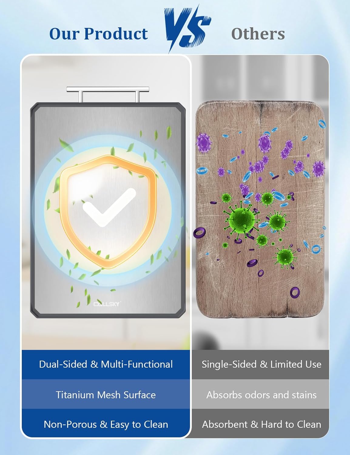 Titanium Cutting Boards for Kitchen, 2 in 1 Titanium Cutting Boards with JUICE GROOVE, Metal Chopping Board for Meat/Vegetables, Pure Titanium&Wheat Straw PP, Food-Grade, Dishwasher Safe16.3”×11”-1 PC