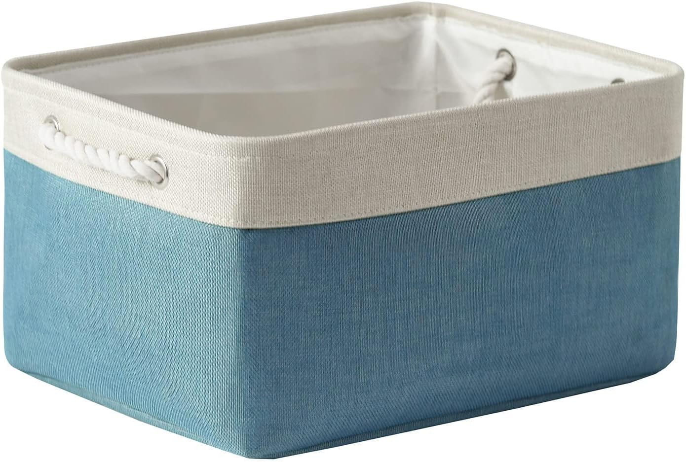 TheWarmHome Fabric Storage Bin with Handles,Storage Basket for Home Storage and Organization, Shelf Basket with Cover for Living Room Bedroom Closet(White & Green Large,15.7L*11.8W*8.3H