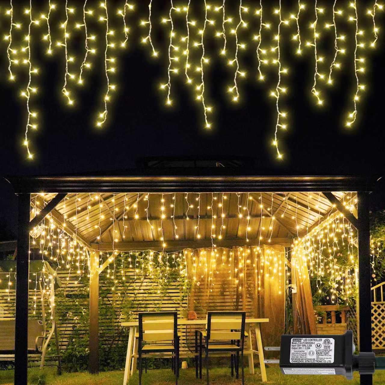 YEGUO 66ft 800 LED Icicle Lights Outdoor, 160 Drops Icicle Christmas Light Connectable, 8 Modes Warm White Xmas Icicle Lights with Memory Timer