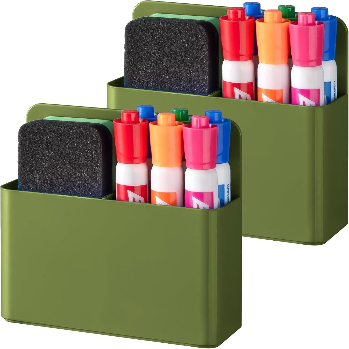 BEYGORM 2 Pack Plastics Magnetic Pen Holder for Refrigerator, Dry Erase Marker Holder for Whiteboard,Magnet School Locker Organizer Accessories, Pencil Cup, Pen Caddy (Army Green)