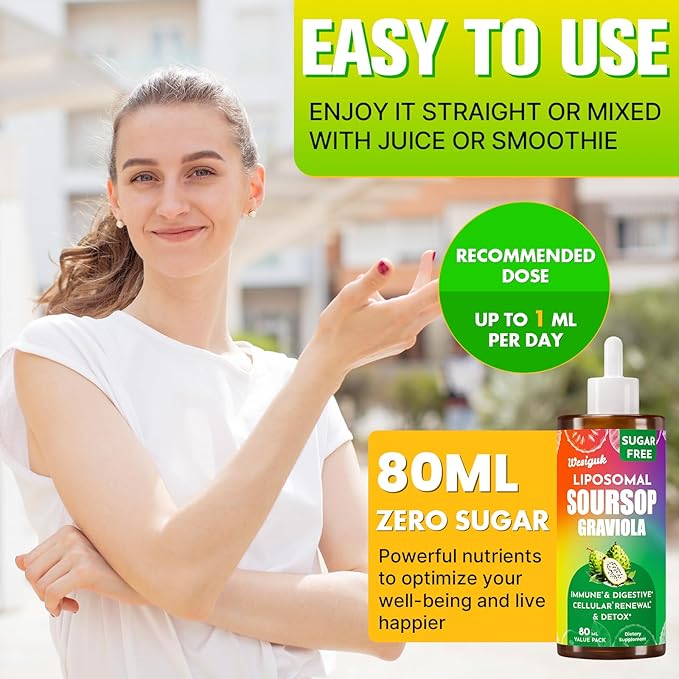 Soursop Bitters Liquid 880MG, Soursop Multivitamin Liquid Drops with Soursop Leaves Herbal Blend, for Cell Support & Regeneration, Immunity, Liver, Gut, Zzz & Antioxidant - 240 Days Supply