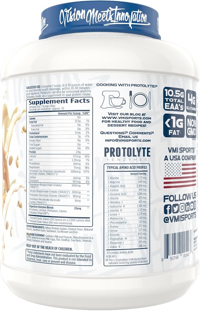 VMI Sports | ProtoLyte Whey Isolate Protein Powder | Low Calorie Whey Protein Powder for Weight Loss | Protein Powder for Muscle Gain | Digestive Enzymes | Non-GMO (Vanilla Peanut Butter, 4.6 Pounds)
