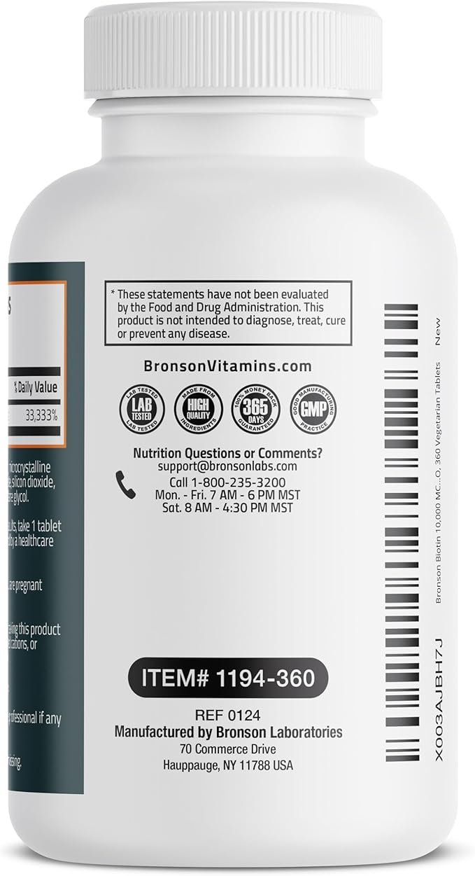 Bronson Biotin 10,000 MCG Supports Healthy 360 Vegetarian