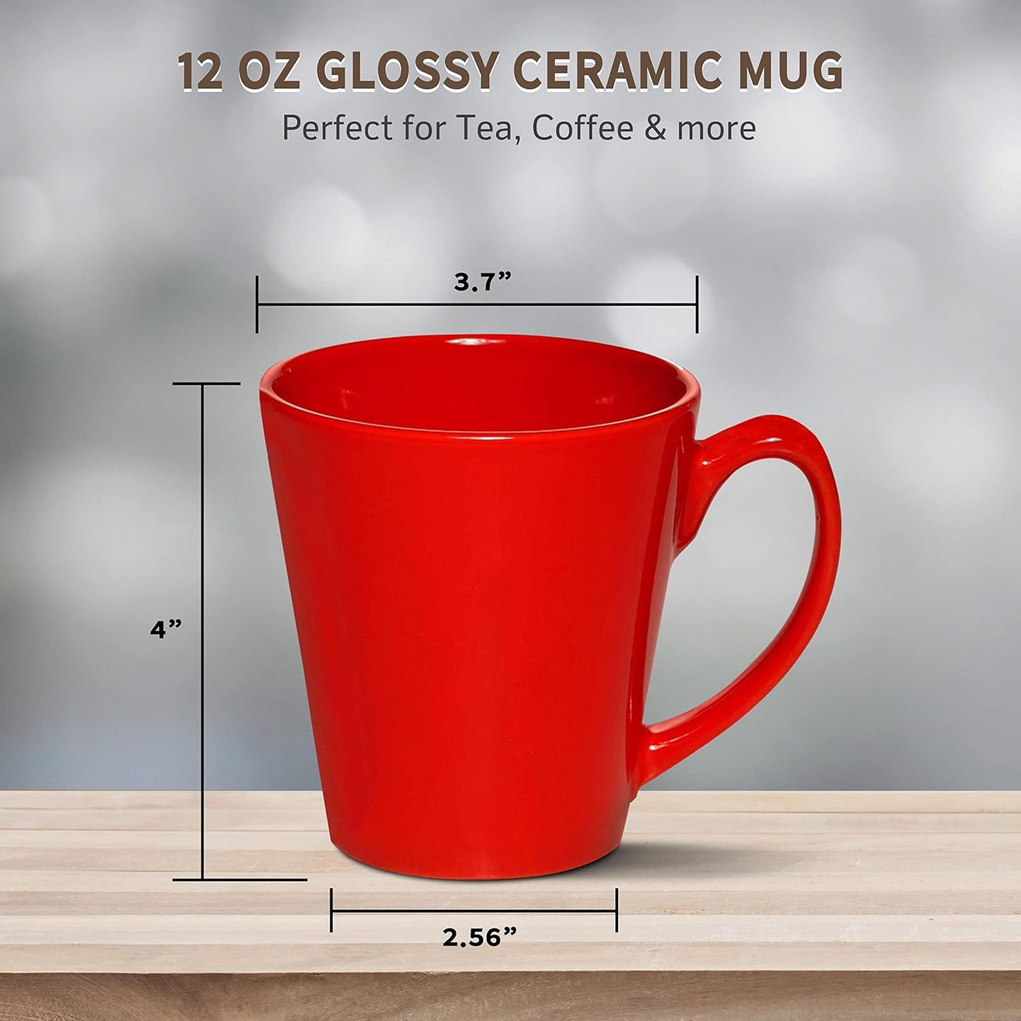 DISCOUNT PROMOS Glossy Ceramic Latte Coffee Mug 12 oz. Set of 10, Bulk Pack - Perfect for Tea, Espresso, Cappuccino, Hot Cocoa - Red