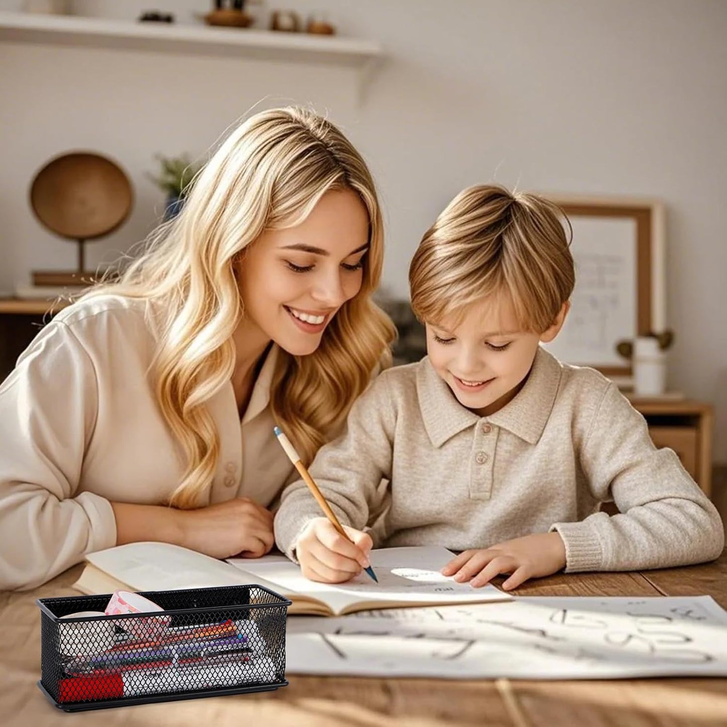 6.29'' × 2.28'' × 2.48 Black Magnetic Basket for Refrigerator Magnetic Pen Holder Locker Organizer for Home Office Accessories Magnetic Basket for Whiteboard,Set of 2