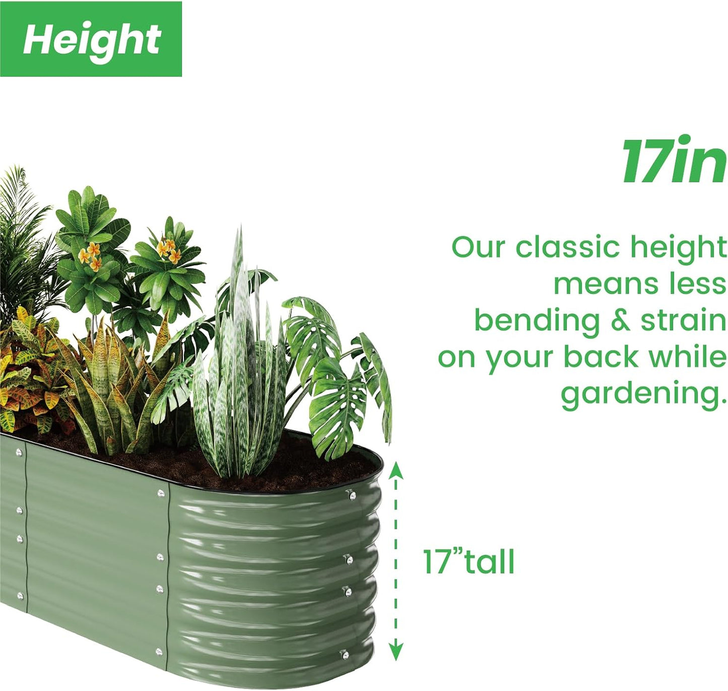 Raised Garden Bed Kit 8×2×1.4 FT Magnesium-Aluminum-Zinc Stainless Steel Metal Planter Box for Planting Outdoor Plants Vegetables(Light Green)