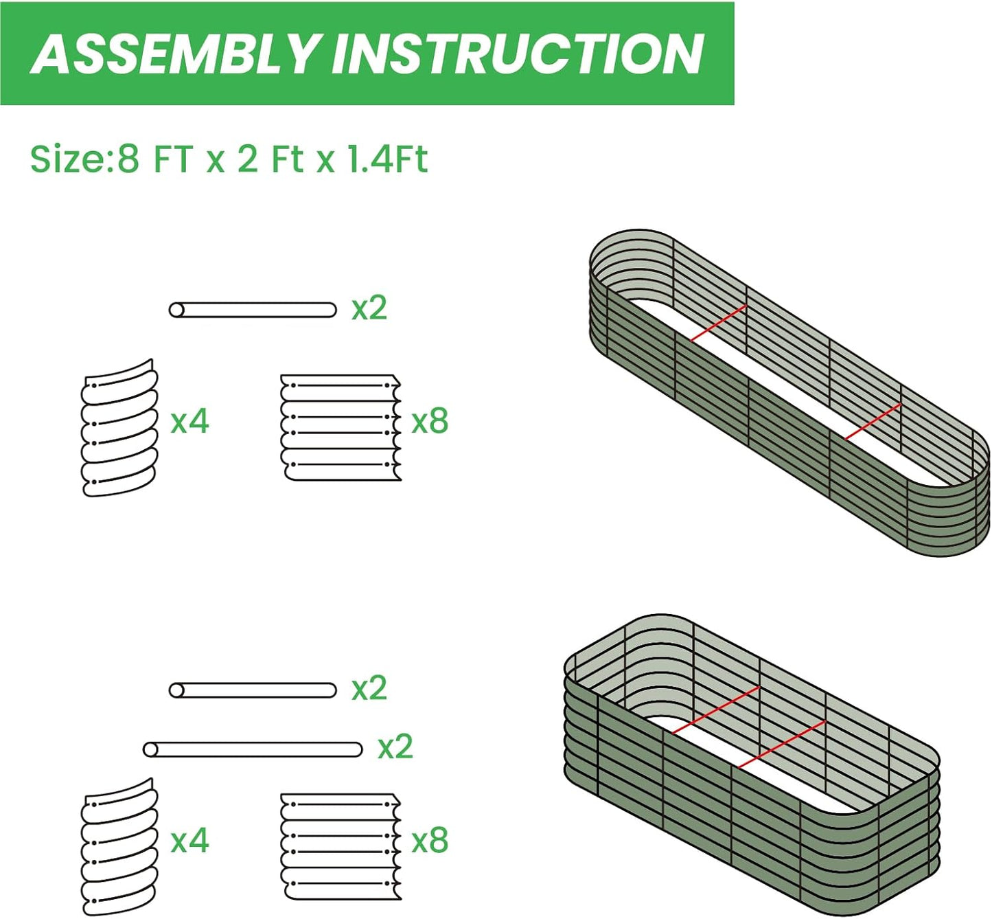 Raised Garden Bed Kit 8×2×1.4 FT Magnesium-Aluminum-Zinc Stainless Steel Metal Planter Box for Planting Outdoor Plants Vegetables(Light Green)