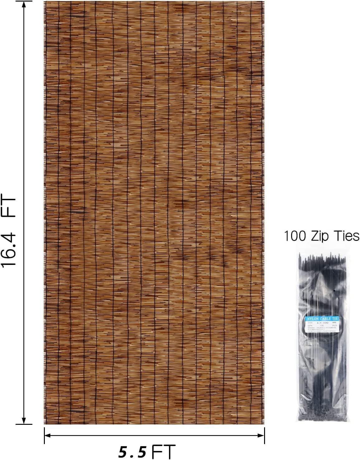 ZNCMRR Reed Fencing Rolls Natural Bamboo Fence 5.5 Feet High Privacy Screen Curtains Fence for Balcony Patio Garden Backyard Shades Outdoor 5.5FT X 16.4FT (Brown)