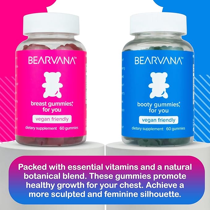 BEARVANA Bum & Chest Support Gummies for Women | Workout Enhancement | Berry Flavored | Essential Herbs | Multivitamins | Combo Pack Growth Gummies | Women’s Fitness Supplement (120 Count)