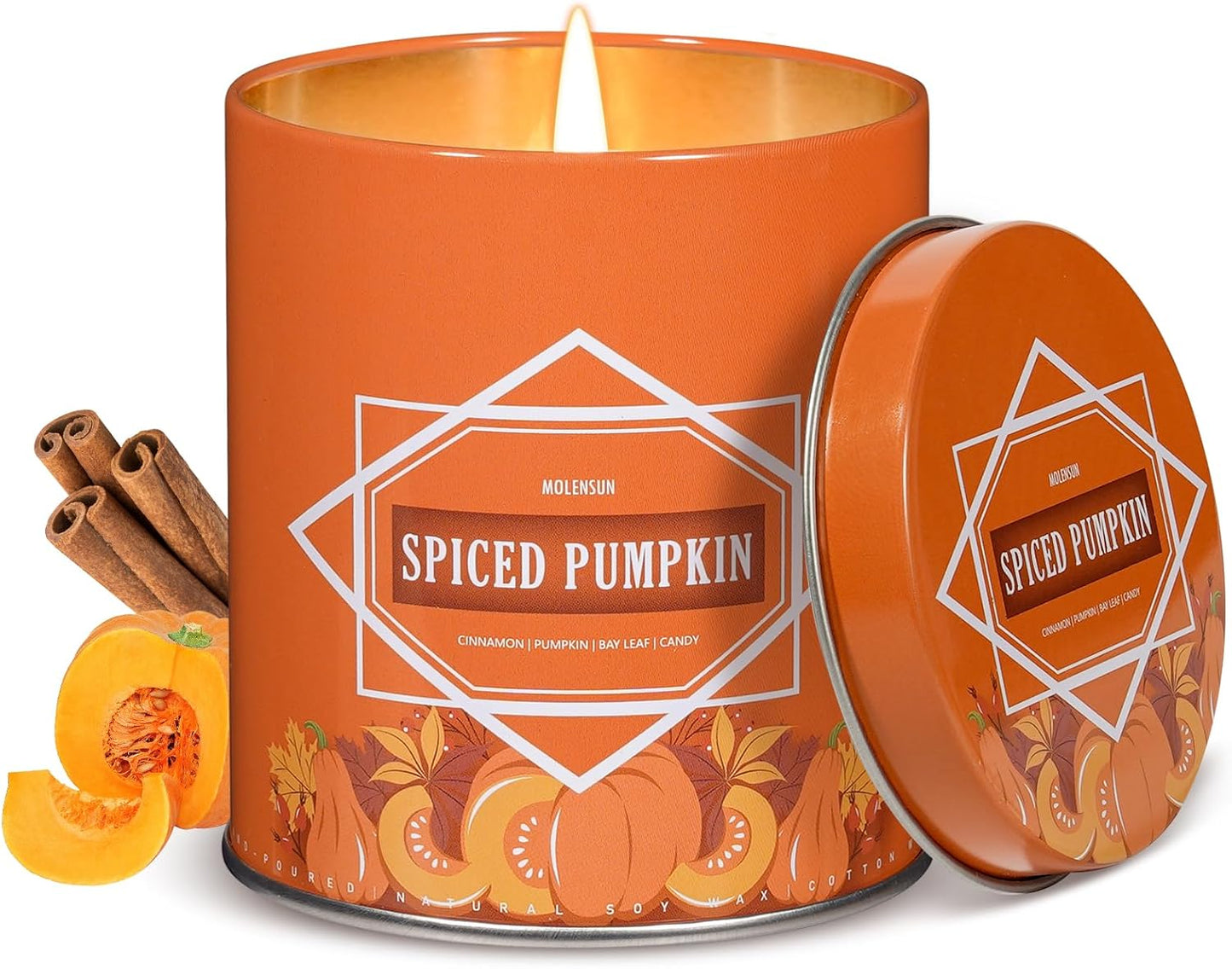 Pumpkin Spice Fall Scented Candle โ 9 oz Soy Wax in Travel-Friendly Reusable Tin, Non-Toxic & Clean Burning, 50-Hour Burn โ Cozy Autumn Fragrance, Holiday Gift & Fall Decor for Women & Men