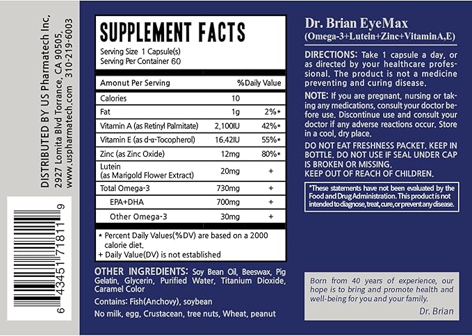Dr.Brian Eye Vitamins 5 in 1 20mg, Omega 3 Fish 730mg, Vitamin 60Caps