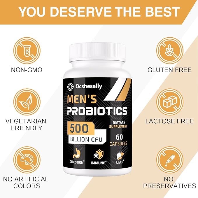 Probiotics for Men, Gut health 500 Billion 12 Strains, 240-Days Supply
