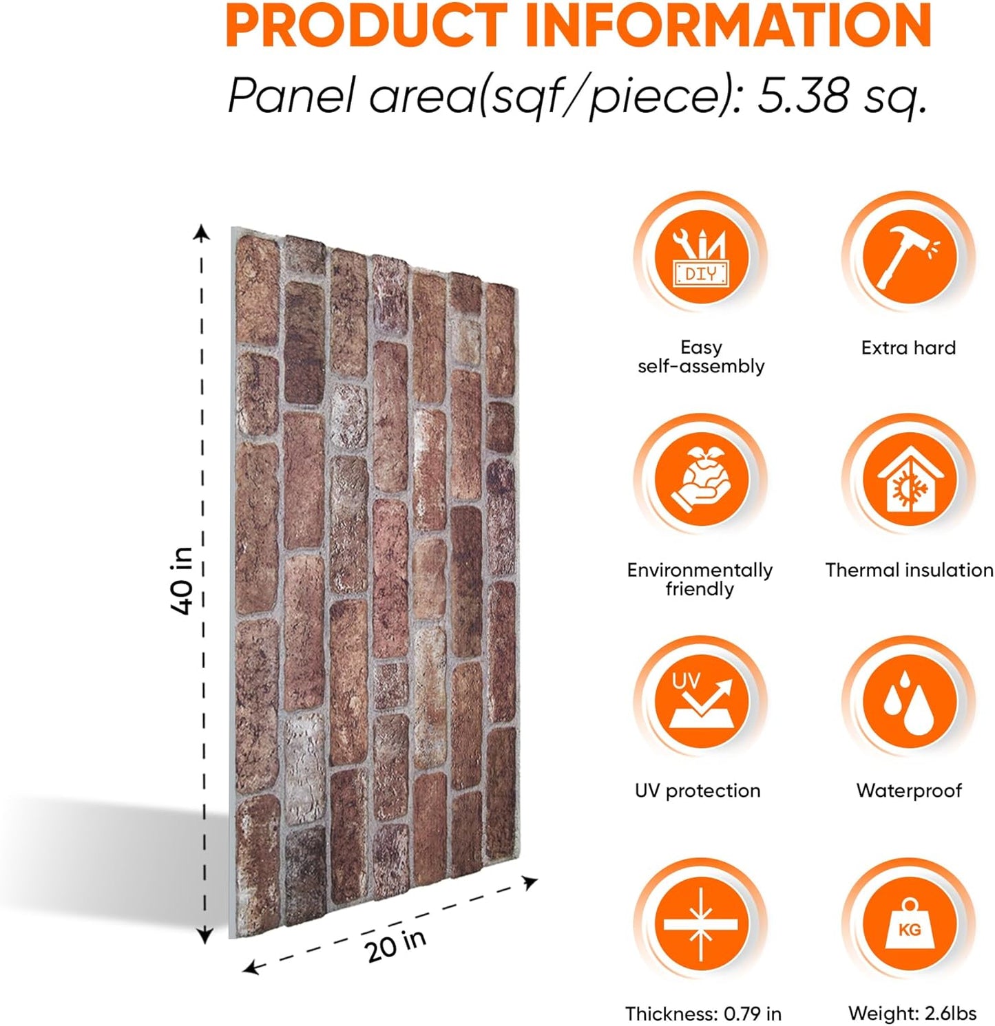 IZODEKOR 3D Wall Panels Brick Effect - Cladding, Stone Look, Styrofoam Facing for Living Room, Kitchen, Bathroom, Balcony, Bedroom, Back of Counter | Old Castle (10 x Panels) - Covers 53 sq ft