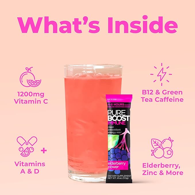 Pureboost Immune Clean Energy Drink Mix: 1200 mg 28 Vitamins, 30 Count)