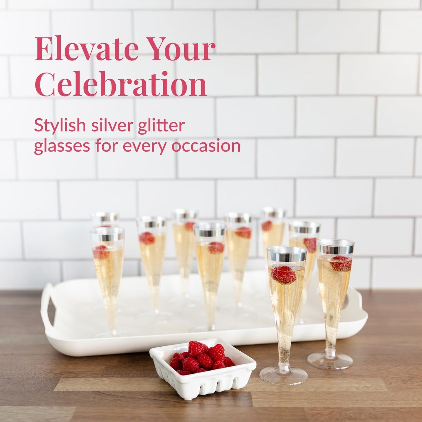 Prestee Set of 24 Silver Glitter Plastic Champagne Flutes - 4.5 oz Capacity - Shatterproof Durable Disposable Glasses - Elegant Design - Ideal for Weddings, Cocktail Parties, and Outdoor Celebrations