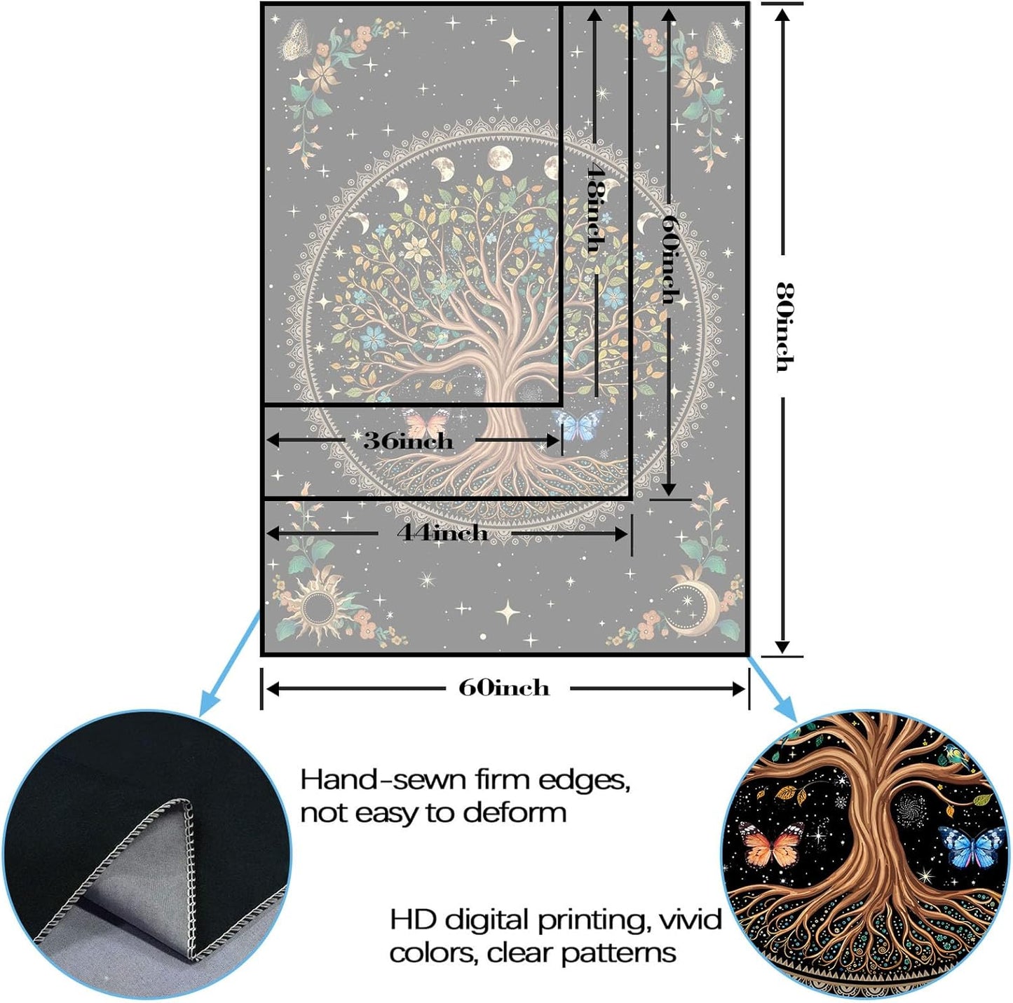 Lunerfex Tree of Life Tapestry Moon Phase Wall Tapestry, Green Tapestries for Bedroom Ceiling Tapestries Wall Hanging for Bedroom Living Room Decor Tree-4 44"x60"