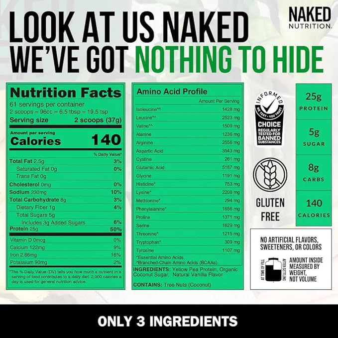 Naked Pea - Vanilla Pea Protein - Pea Protein Isolate from North American Farms - 5lb Bulk, Plant Based, Vegetarian & Vegan Protein. Easy to Digest, Non-GMO, Gluten Free, Lactose Free, Soy Free