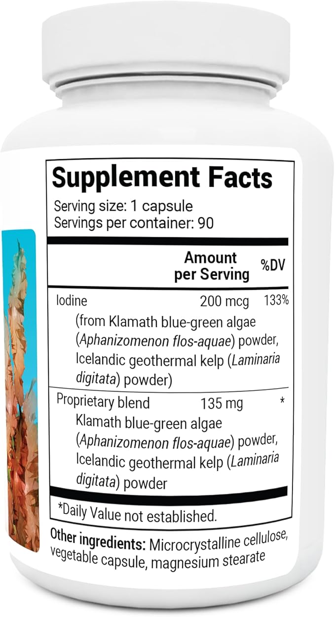 Dr. Berg Sea Kelp Enhanced Iodine - 200 mcg of Premium Iodine - Seaweed Blend Includes Klamath Blue-Green Algae & Sea Kelp - 90 Capsules