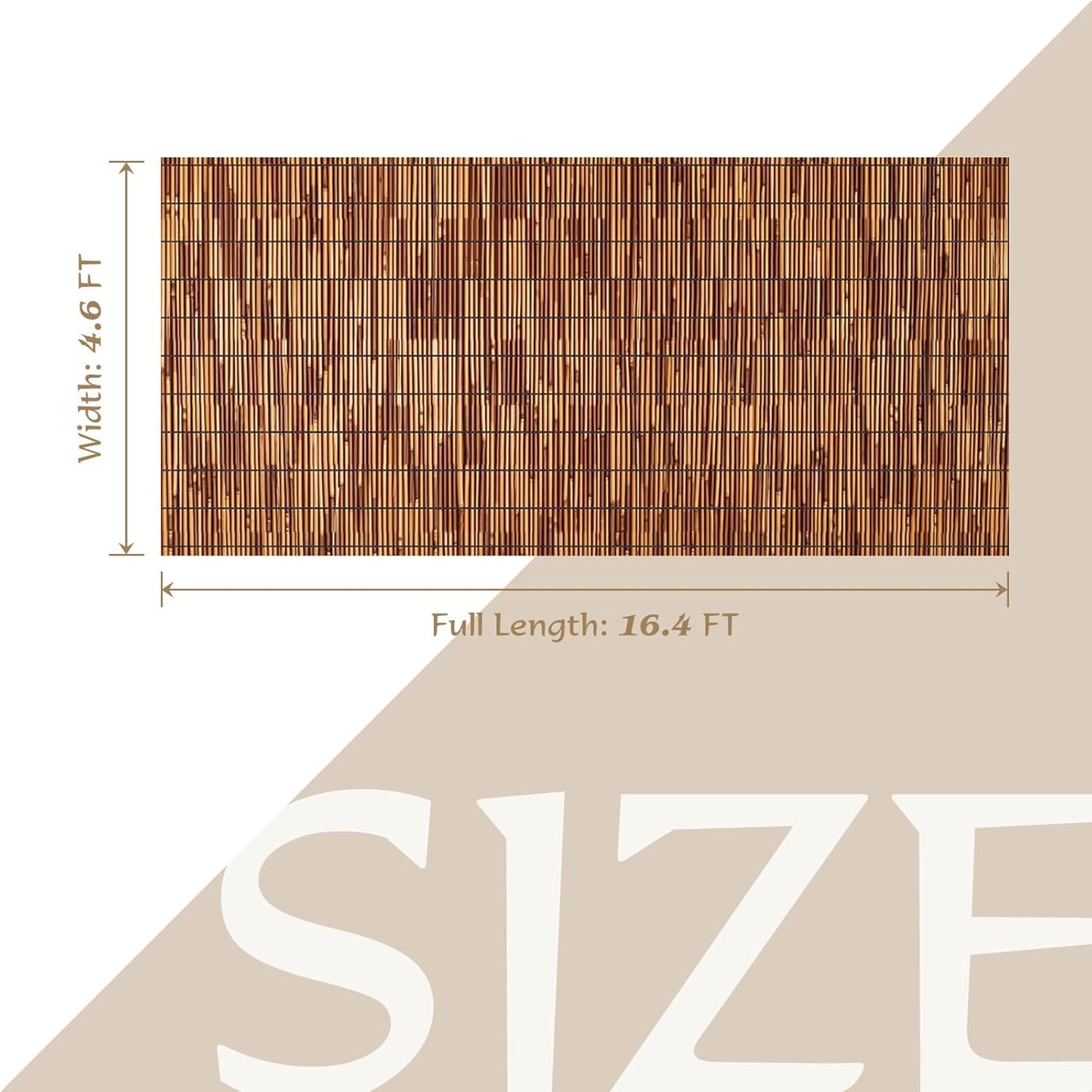 Natural Reed Fencing Rolls,2PACK 4.6FT X 16.4FT Reed Screen Curtain Fence Covering Privacy Bamboo for Outdoor Backyard Patio(Brown)