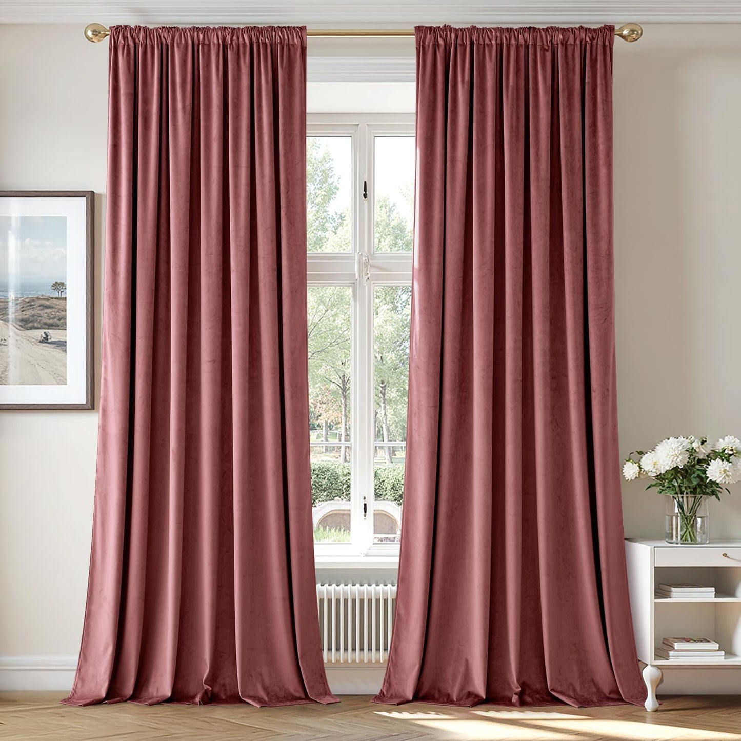 MIULEE Dusty Rose Pink Velvet Curtains 84 Inches Long, Extra Wide Blackout Drapes for Bedroom Living Room Sliding Door, Thermal Insulated Window Panels, Rod Pocket, Set of 2 W72 x L84