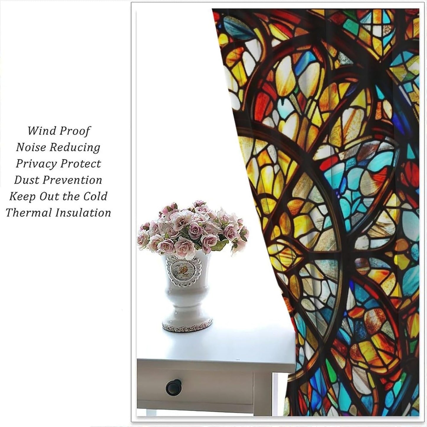 Stained Glass Curtains,Retro Mid Century Abstract Colorful Geometric Prints Home Decor Drapes for Bedroom Living Room Kitchen Window Treatment 2 Panels Set Total Size 55" W X 63" L Inch