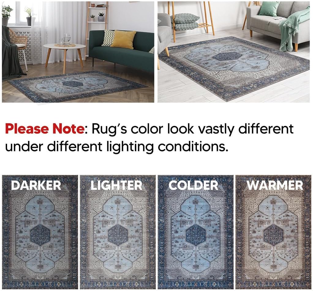 Keen Home Design 10x14 Rug - Machine Washable Area Rug with Non-Slip Backing, Ideal for Living Room, Dining Room, Bedroom - Vintage, Easy Clean, Durable, Low Pile Rug - (9'7" x 14')