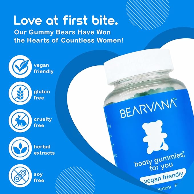 BEARVANA Bum Support Gummies for Women | Workout Enhancement | Berry Flavored | Multivitamins | Natural Botanical Blend | Tone Curves | Boost Confidence | Women’s Fitness Supplement (60 Count)
