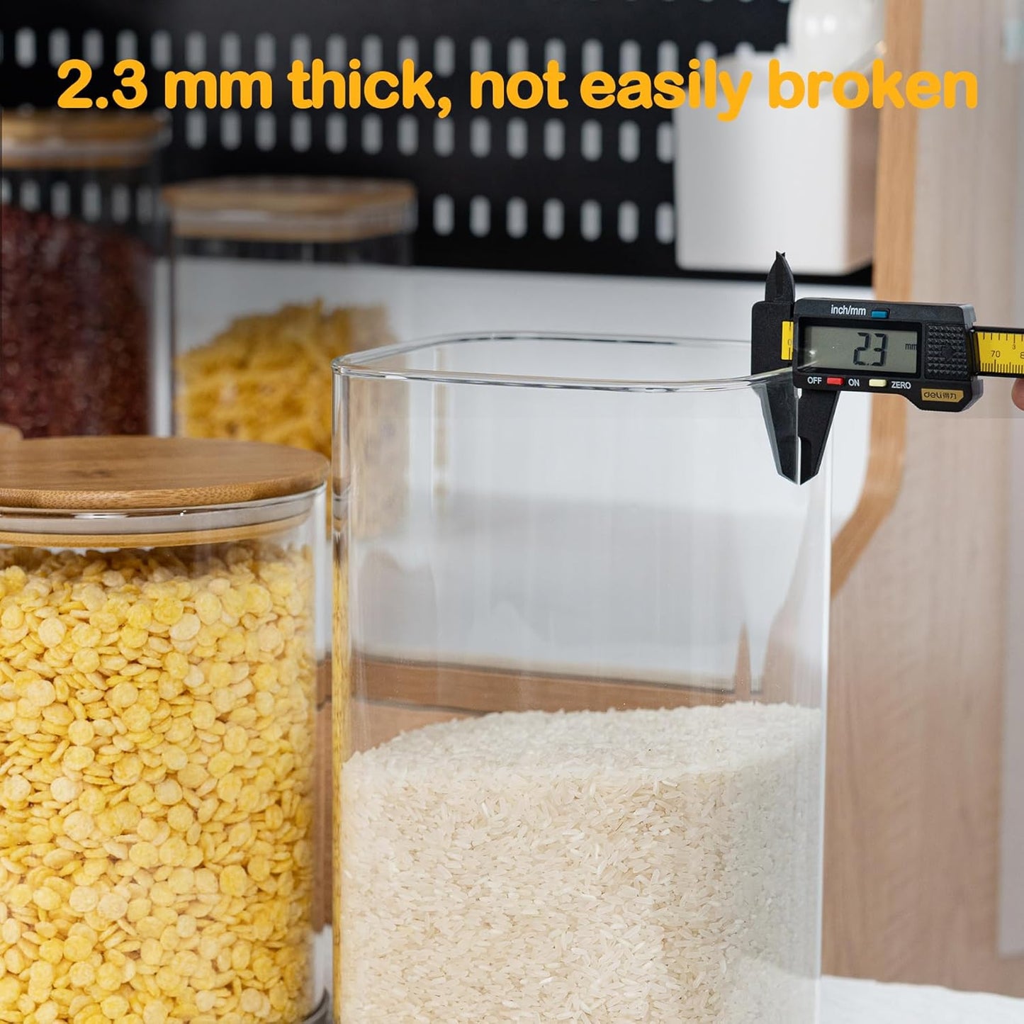 22oz Airtight Square Spice Containers with Bamboo Lid Set of 6 (650ml) Kitchen Pantry Organization Jar Stackable Spice Jar, for Sugar, Tea, Cookies and Coffee beans (with Black Lable)