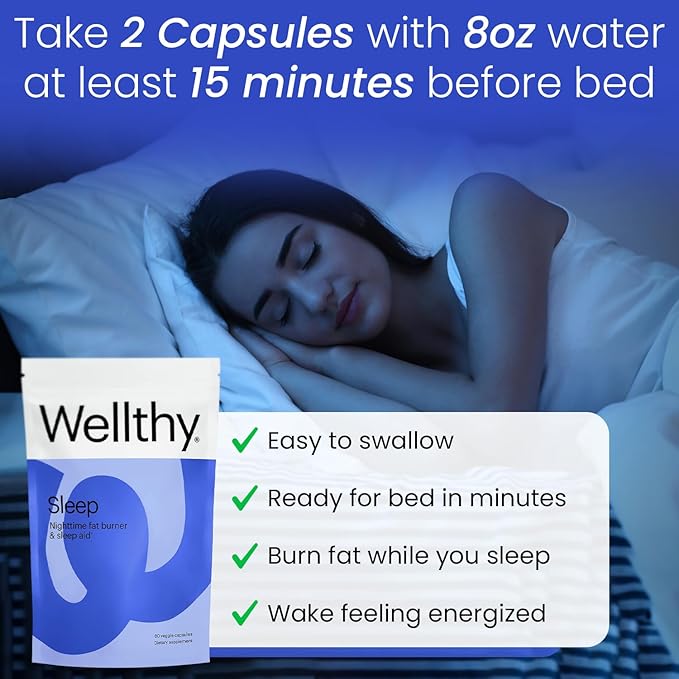 Wellthy Night Time Fat Burner - Weight Loss Pills for Women - Vitamin B6, Ashwagandha & Melatonin - Nighttime Fat Burner for Women - Belly Fat Burner - Natural Weight Loss Supplements for Women, 60ct