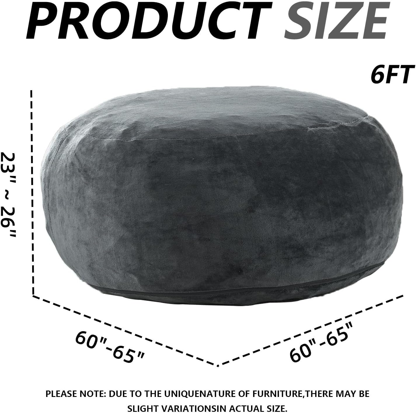6FT,Oversized Bean Bag Chairs for Adults,Giant beanbag with Filler Included,Fluffy Memory Foam,Soft and Comfy Corduroy Fabric,Gaming Chairs Suitable for Living Room and Bedroom (Dark Gray, 6 Foot)