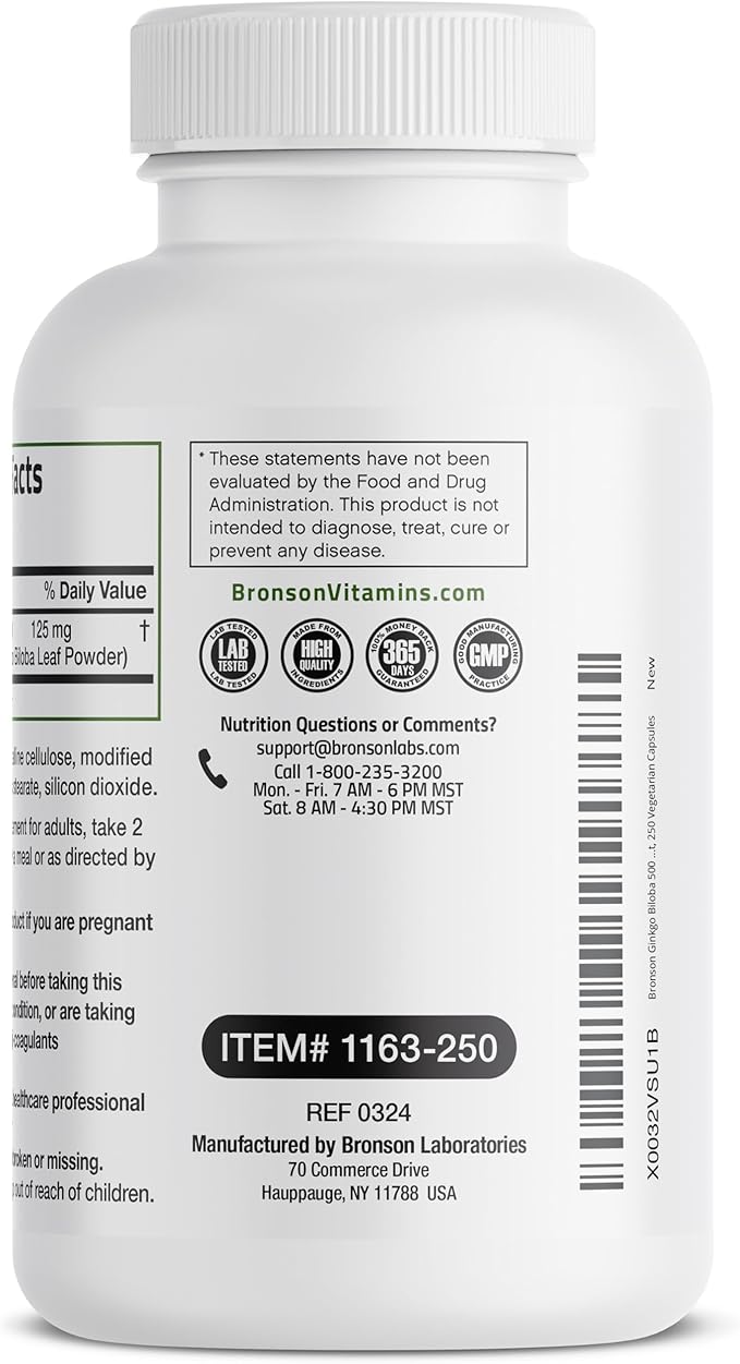 Bronson Ginkgo Biloba Extra Supports Brain 250 Vegetarian