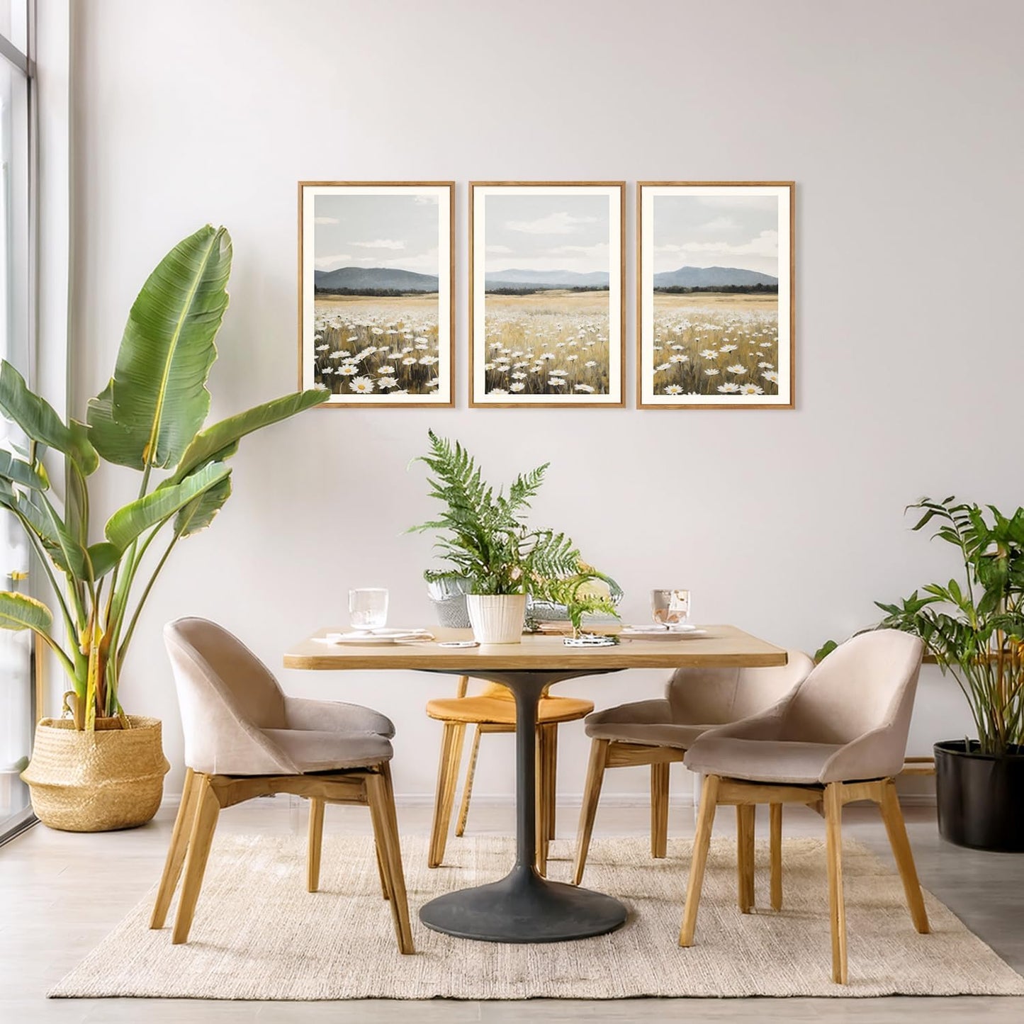 HPNIUB Flowers Wall Art Canvas White Daisy Floral Painting, Rustic Field Landscape Picture, Modern Framed Artwork for Living Room Bedroom Bathroom Dinning Room Office Home Decor Gifts-16 x24 x3