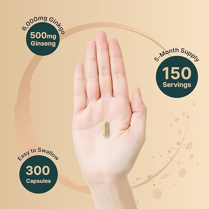 NatureBell Ginkgo Biloba 6,000mg with Panax 500mg Per 300 Capsules