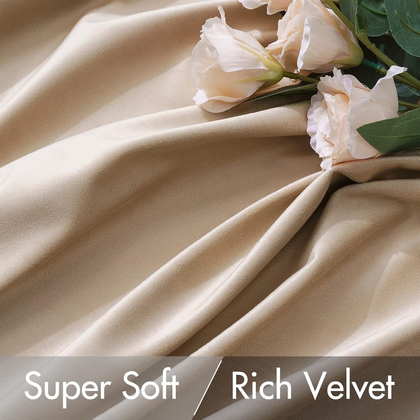 MIULEE Velvet Curtains 108 Inches Long 2 Panels - Pinch Pleated Luxury Room Darkening Curtains for Bedroom Living Room Thermal Insulated Super Soft Window Drapes Rod Pocket, Camel Beige