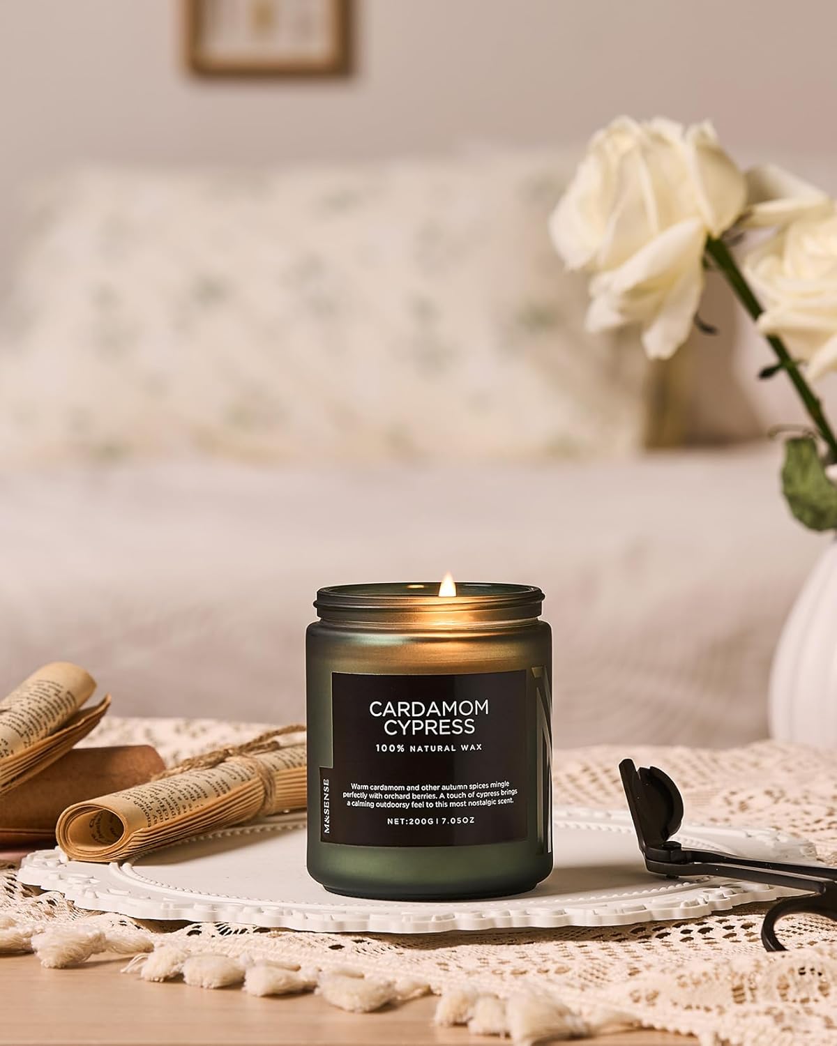 M&SENSE Cardamon & Cypress Single Cotton Wick Natural Soy Wax Autumn Fragrance Candle for Home Decor, Fall Scented Gift for Holiday 7.05oz 50 Hours Burn Clean Non Toxic Candle